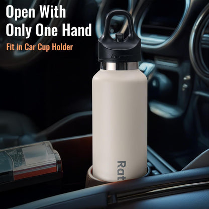 Insulated Water Bottle for Men, 21.6 oz Leak-Proof Tumbler, Black | One-touch lid opens one-handed; stainless steel travel water bottle for women fits cup holders during workouts and cycling