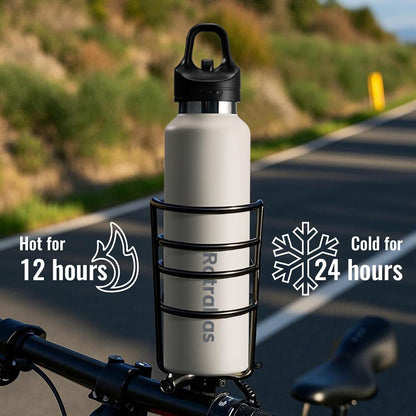 Insulated Water Bottle for Men, 21.6 oz Leak-Proof Tumbler, Black | One-touch lid opens one-handed; stainless steel travel water bottle for women fits cup holders during workouts and cycling