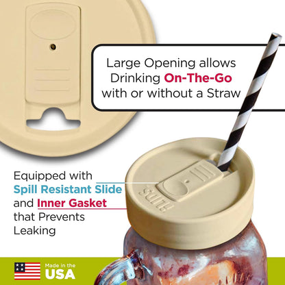 Mason Jar Drink Lid, Regular Mouth, Coral, 2 Pack, BPA-Free USA Made | Fits 2 3/4 in Ball & Kerr openings; spill-resistant for coffee, cold brew & iced tea; reusable, dishwasher-safe