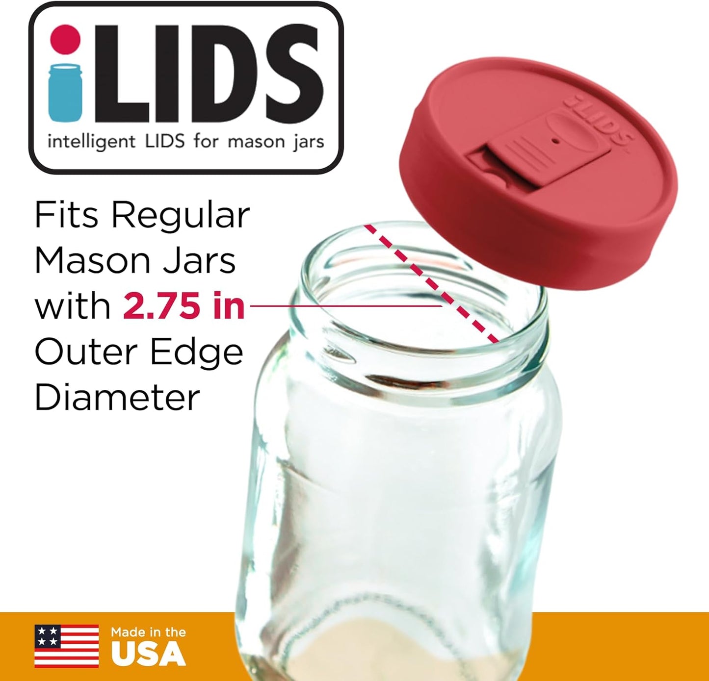 Mason Jar Drink Lid, Regular Mouth, Coral, 2 Pack, BPA-Free USA Made | Fits 2 3/4 in Ball & Kerr openings; spill-resistant for coffee, cold brew & iced tea; reusable, dishwasher-safe
