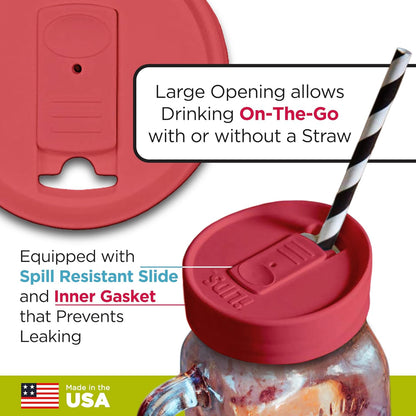 Mason Jar Drink Lid, Regular Mouth, Coral, 2 Pack, BPA-Free USA Made | Fits 2 3/4 in Ball & Kerr openings; spill-resistant for coffee, cold brew & iced tea; reusable, dishwasher-safe