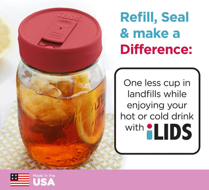 Mason Jar Drink Lid, Regular Mouth, Coral, 2 Pack, BPA-Free USA Made | Fits 2 3/4 in Ball & Kerr openings; spill-resistant for coffee, cold brew & iced tea; reusable, dishwasher-safe