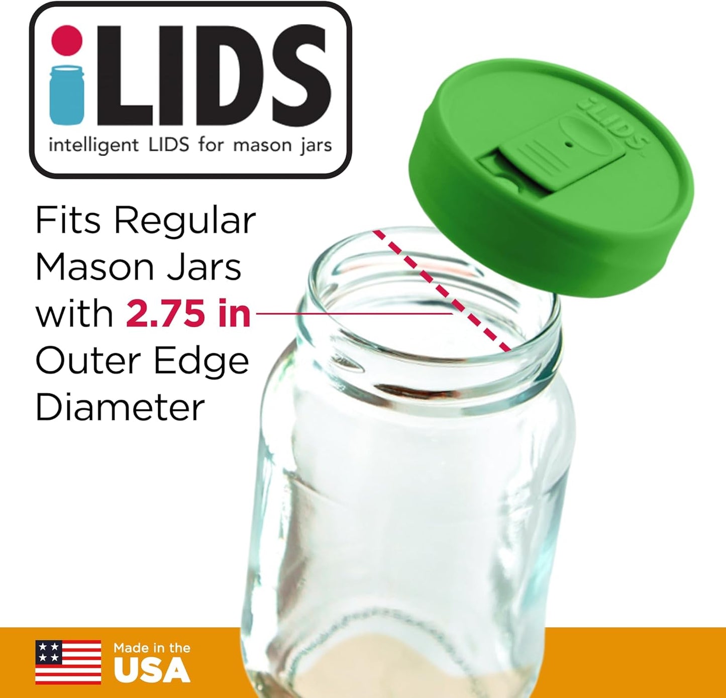 Mason Jar Drink Lid, Regular Mouth, Coral, 2 Pack, BPA-Free USA Made | Fits 2 3/4 in Ball & Kerr openings; spill-resistant for coffee, cold brew & iced tea; reusable, dishwasher-safe