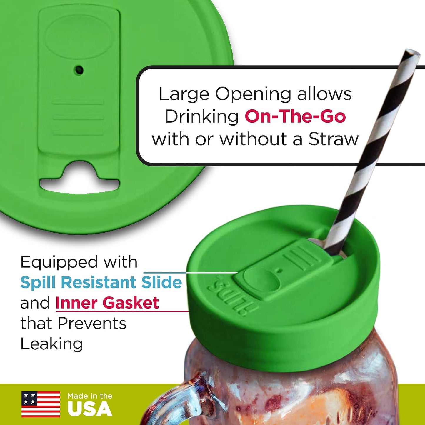 Mason Jar Drink Lid, Regular Mouth, Coral, 2 Pack, BPA-Free USA Made | Fits 2 3/4 in Ball & Kerr openings; spill-resistant for coffee, cold brew & iced tea; reusable, dishwasher-safe