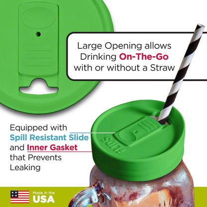 Mason Jar Drink Lid, Regular Mouth, Coral, 2 Pack, BPA-Free USA Made | Fits 2 3/4 in Ball & Kerr openings; spill-resistant for coffee, cold brew & iced tea; reusable, dishwasher-safe
