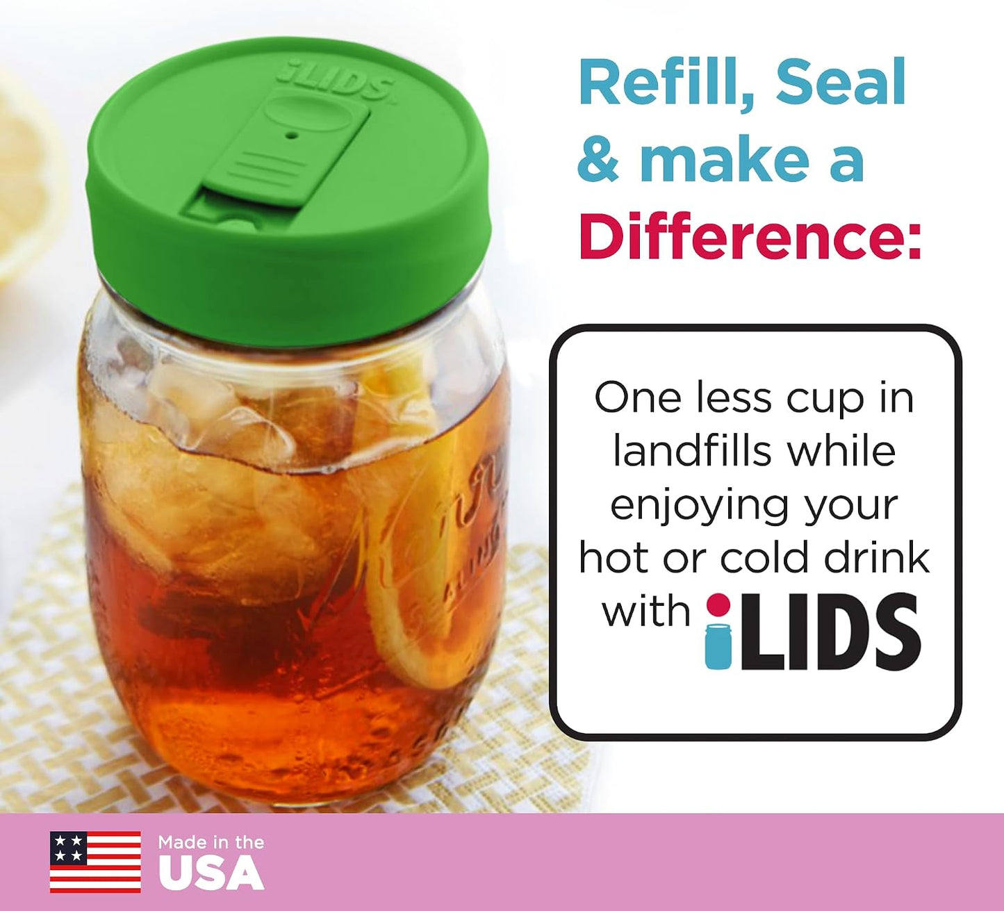 Mason Jar Drink Lid, Regular Mouth, Coral, 2 Pack, BPA-Free USA Made | Fits 2 3/4 in Ball & Kerr openings; spill-resistant for coffee, cold brew & iced tea; reusable, dishwasher-safe