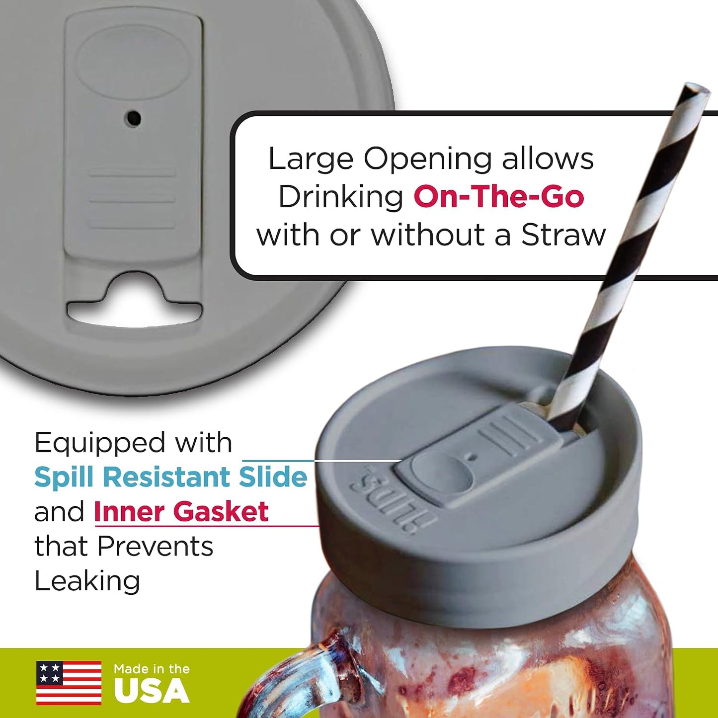 Mason Jar Drink Lid, Regular Mouth, Coral, 2 Pack, BPA-Free USA Made | Fits 2 3/4 in Ball & Kerr openings; spill-resistant for coffee, cold brew & iced tea; reusable, dishwasher-safe