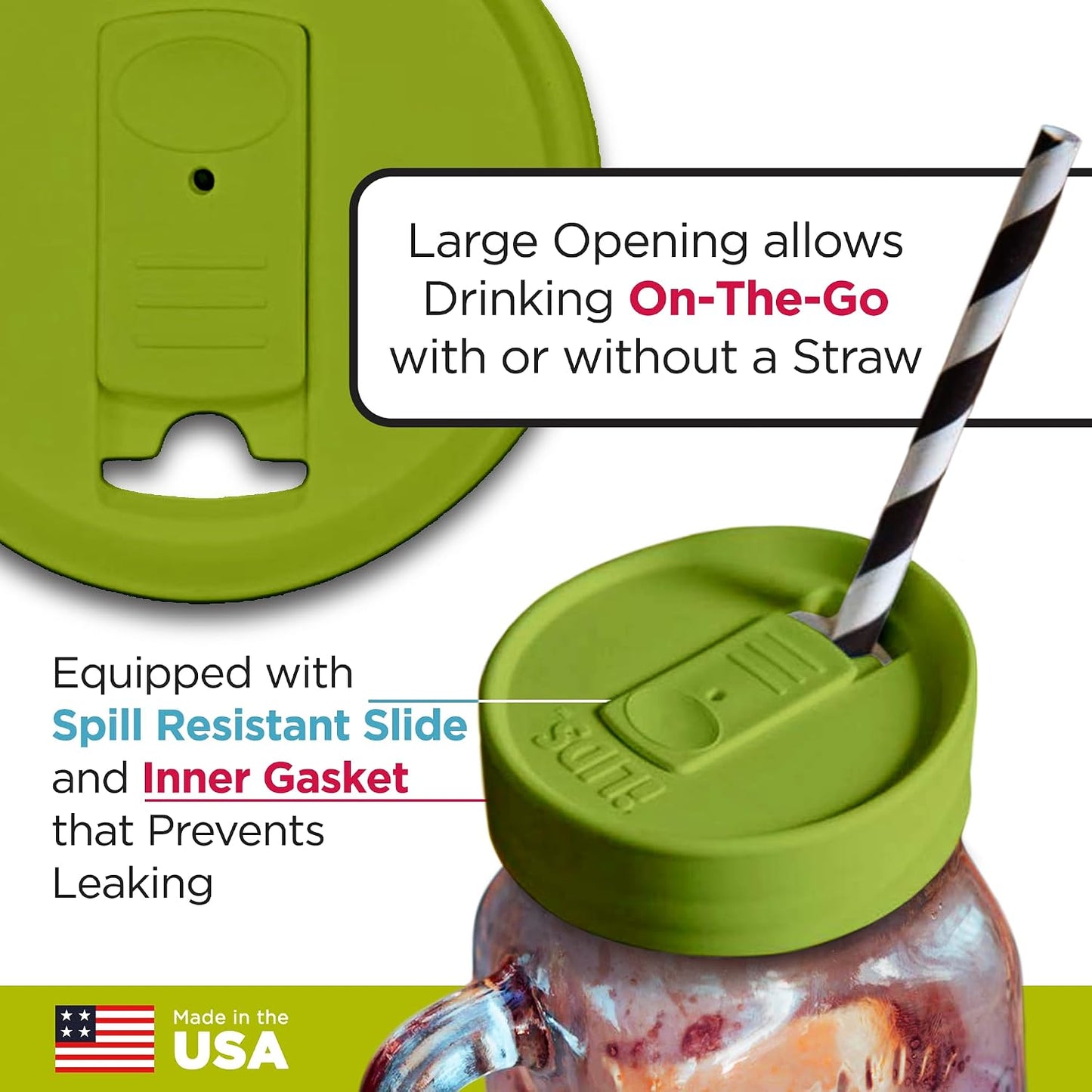 Mason Jar Drink Lid, Regular Mouth, Coral, 2 Pack, BPA-Free USA Made | Fits 2 3/4 in Ball & Kerr openings; spill-resistant for coffee, cold brew & iced tea; reusable, dishwasher-safe