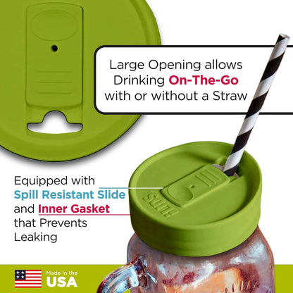 Mason Jar Drink Lid, Regular Mouth, Coral, 2 Pack, BPA-Free USA Made | Fits 2 3/4 in Ball & Kerr openings; spill-resistant for coffee, cold brew & iced tea; reusable, dishwasher-safe