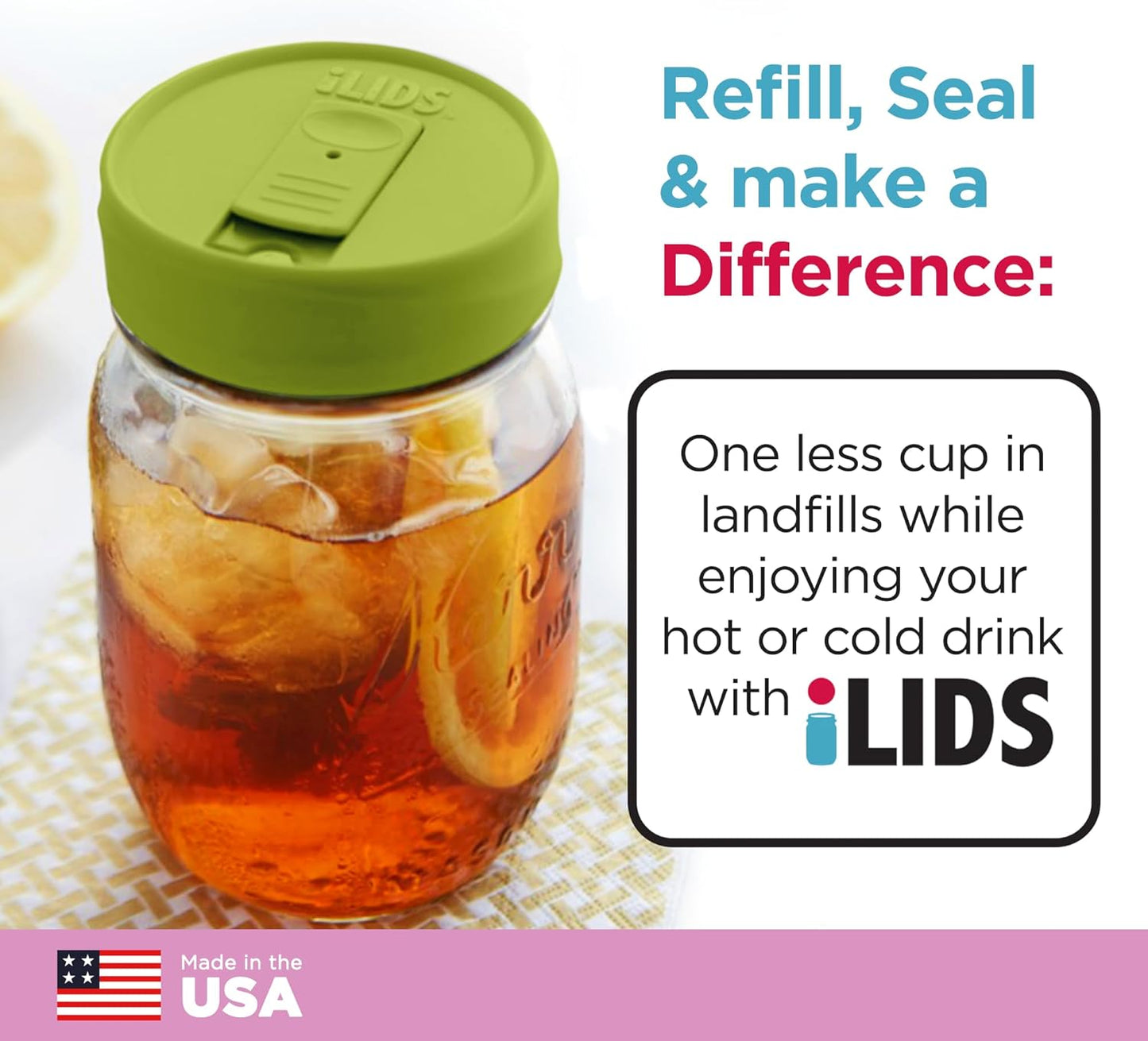 Mason Jar Drink Lid, Regular Mouth, Coral, 2 Pack, BPA-Free USA Made | Fits 2 3/4 in Ball & Kerr openings; spill-resistant for coffee, cold brew & iced tea; reusable, dishwasher-safe