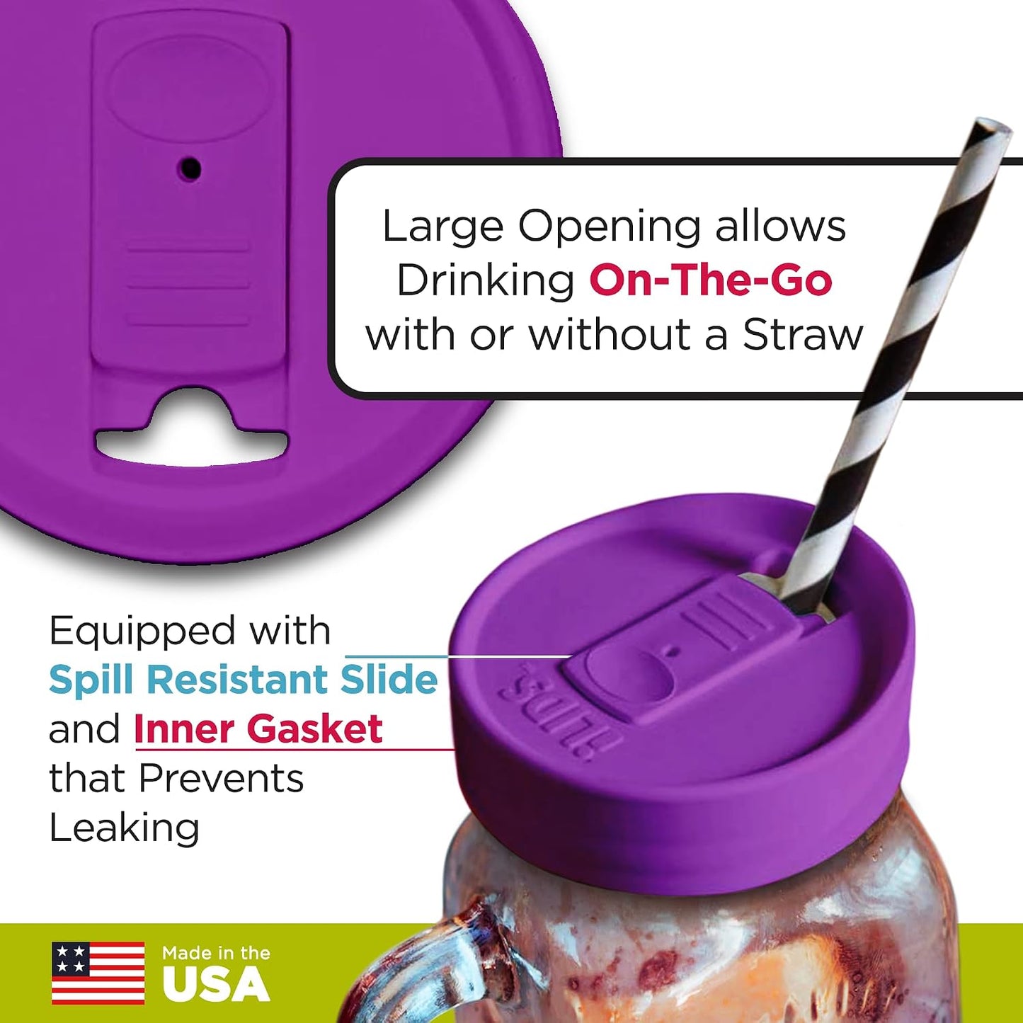 Mason Jar Drink Lid, Regular Mouth, Coral, 2 Pack, BPA-Free USA Made | Fits 2 3/4 in Ball & Kerr openings; spill-resistant for coffee, cold brew & iced tea; reusable, dishwasher-safe