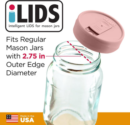 Mason Jar Drink Lid, Regular Mouth, Coral, 2 Pack, BPA-Free USA Made | Fits 2 3/4 in Ball & Kerr openings; spill-resistant for coffee, cold brew & iced tea; reusable, dishwasher-safe