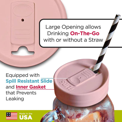 Mason Jar Drink Lid, Regular Mouth, Coral, 2 Pack, BPA-Free USA Made | Fits 2 3/4 in Ball & Kerr openings; spill-resistant for coffee, cold brew & iced tea; reusable, dishwasher-safe