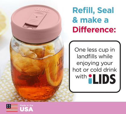Mason Jar Drink Lid, Regular Mouth, Coral, 2 Pack, BPA-Free USA Made | Fits 2 3/4 in Ball & Kerr openings; spill-resistant for coffee, cold brew & iced tea; reusable, dishwasher-safe