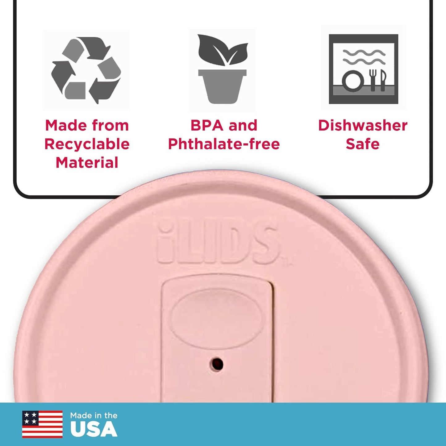 Mason Jar Drink Lid, Regular Mouth, Coral, 2 Pack, BPA-Free USA Made | Fits 2 3/4 in Ball & Kerr openings; spill-resistant for coffee, cold brew & iced tea; reusable, dishwasher-safe