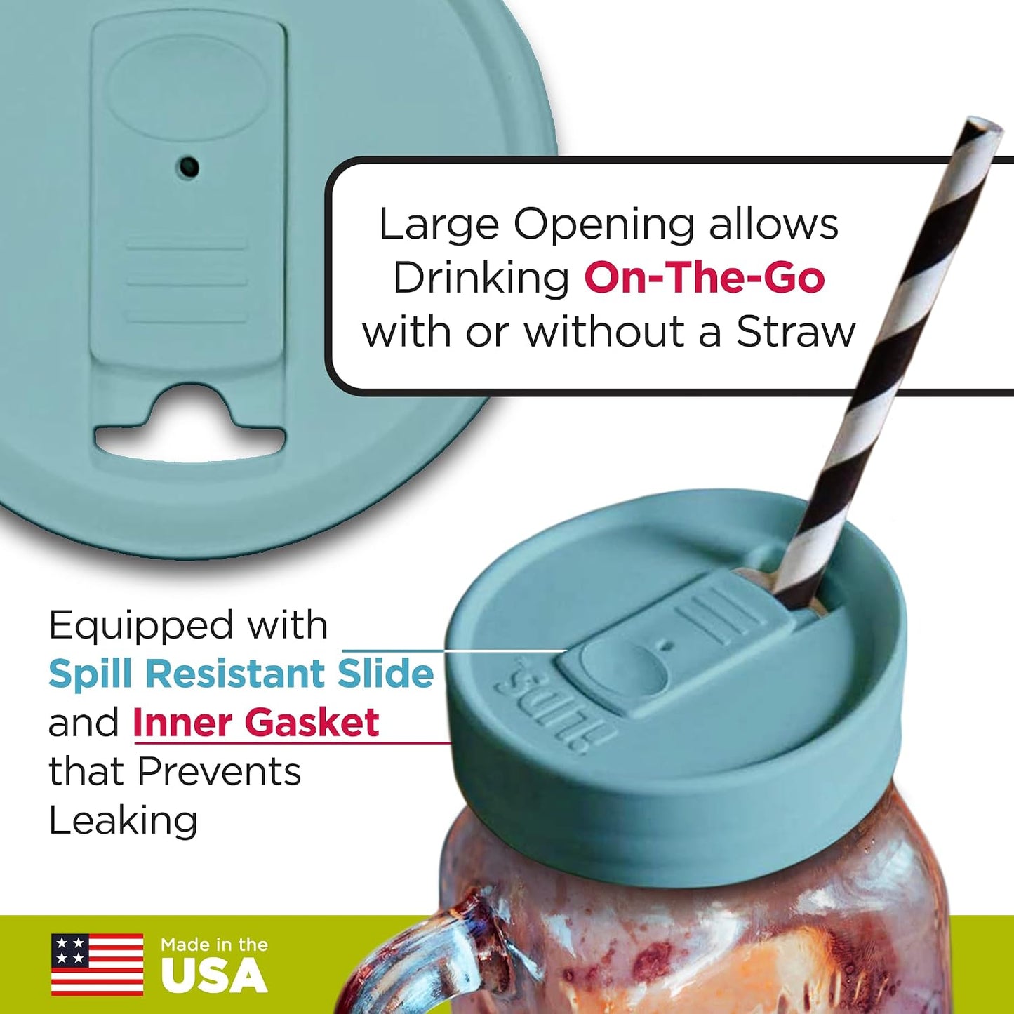 Mason Jar Drink Lid, Regular Mouth, Coral, 2 Pack, BPA-Free USA Made | Fits 2 3/4 in Ball & Kerr openings; spill-resistant for coffee, cold brew & iced tea; reusable, dishwasher-safe