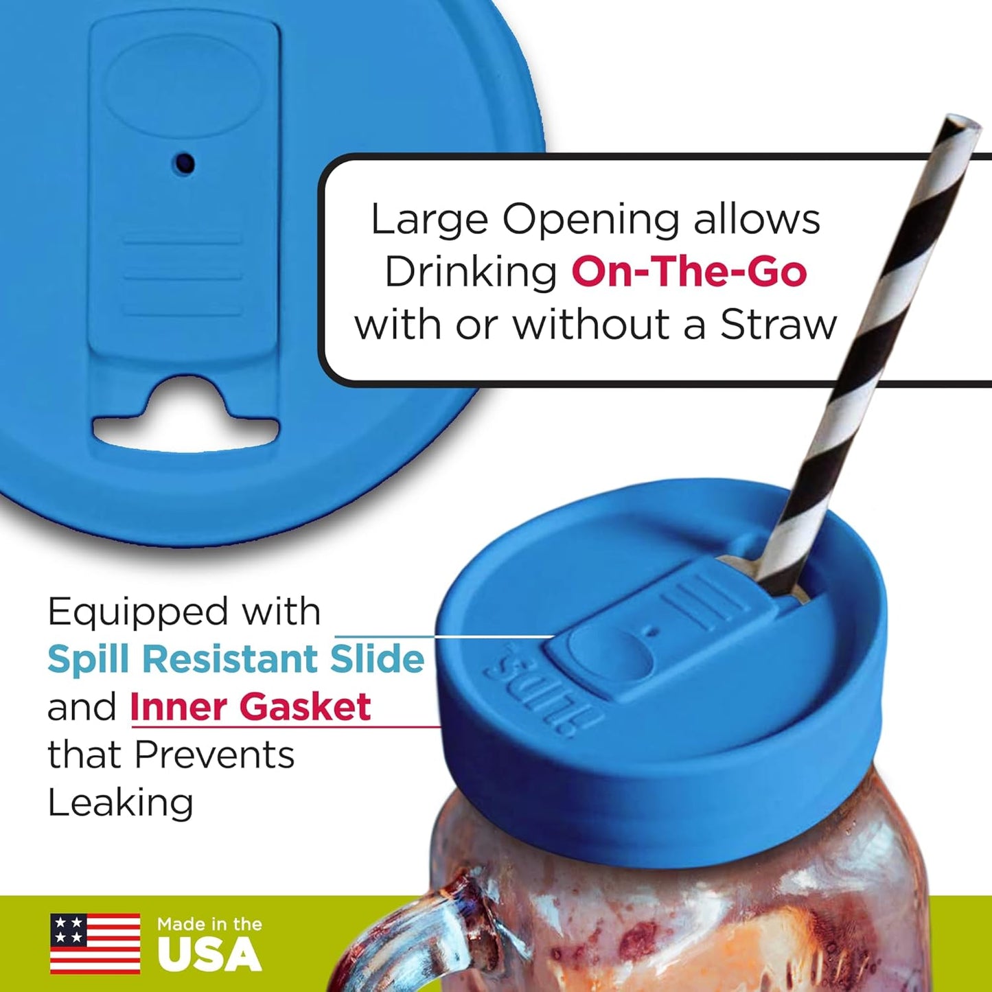 Mason Jar Drink Lid, Regular Mouth, Coral, 2 Pack, BPA-Free USA Made | Fits 2 3/4 in Ball & Kerr openings; spill-resistant for coffee, cold brew & iced tea; reusable, dishwasher-safe