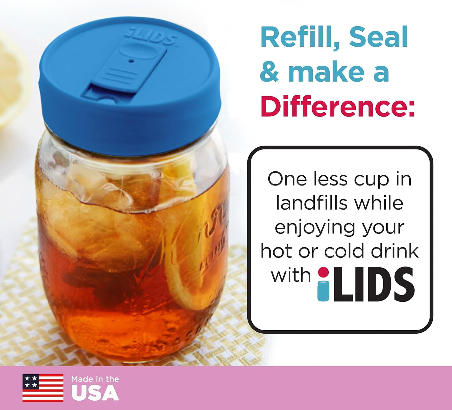 Mason Jar Drink Lid, Regular Mouth, Coral, 2 Pack, BPA-Free USA Made | Fits 2 3/4 in Ball & Kerr openings; spill-resistant for coffee, cold brew & iced tea; reusable, dishwasher-safe