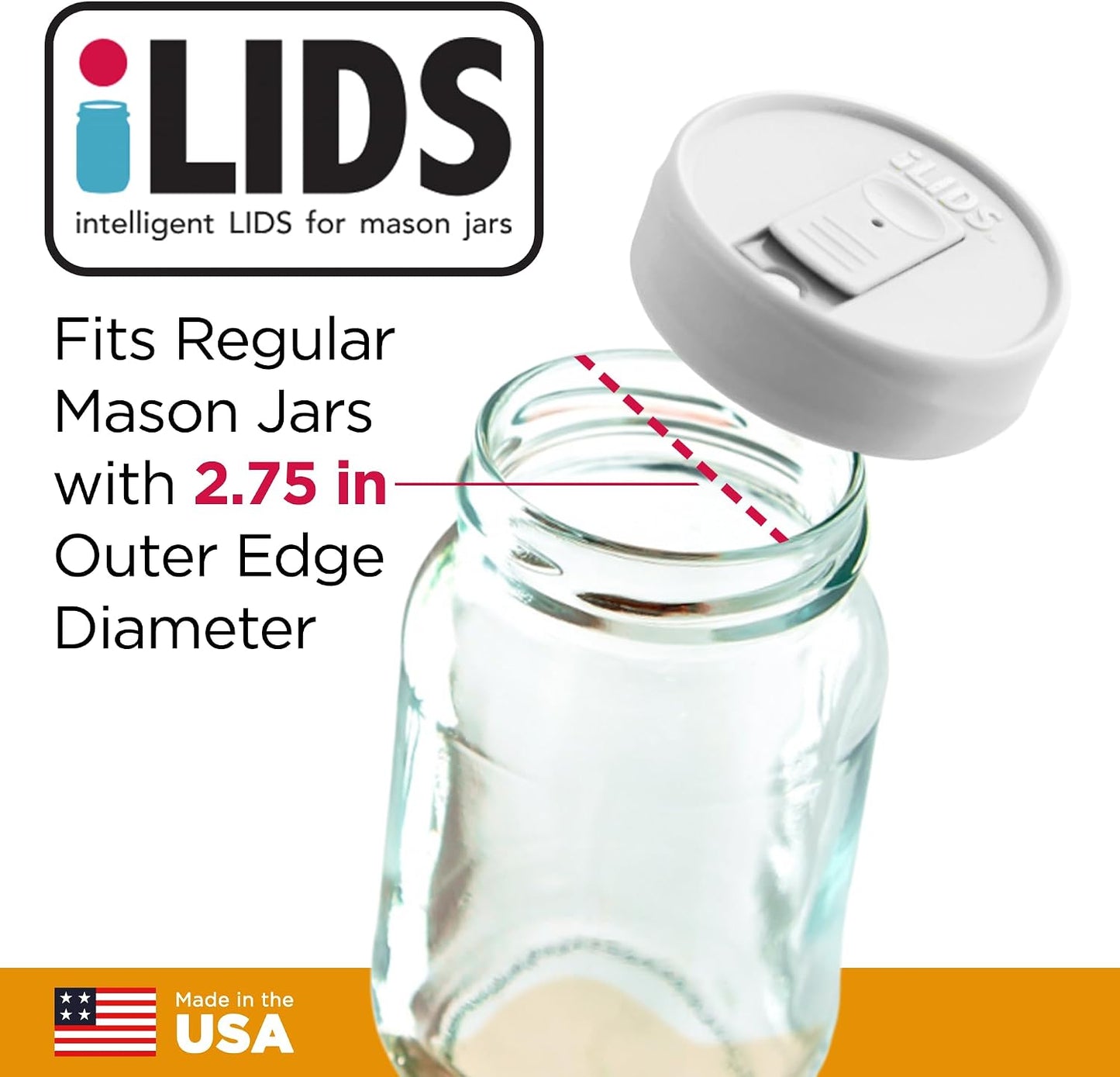 Mason Jar Drink Lid, Regular Mouth, Coral, 2 Pack, BPA-Free USA Made | Fits 2 3/4 in Ball & Kerr openings; spill-resistant for coffee, cold brew & iced tea; reusable, dishwasher-safe