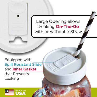 Mason Jar Drink Lid, Regular Mouth, Coral, 2 Pack, BPA-Free USA Made | Fits 2 3/4 in Ball & Kerr openings; spill-resistant for coffee, cold brew & iced tea; reusable, dishwasher-safe
