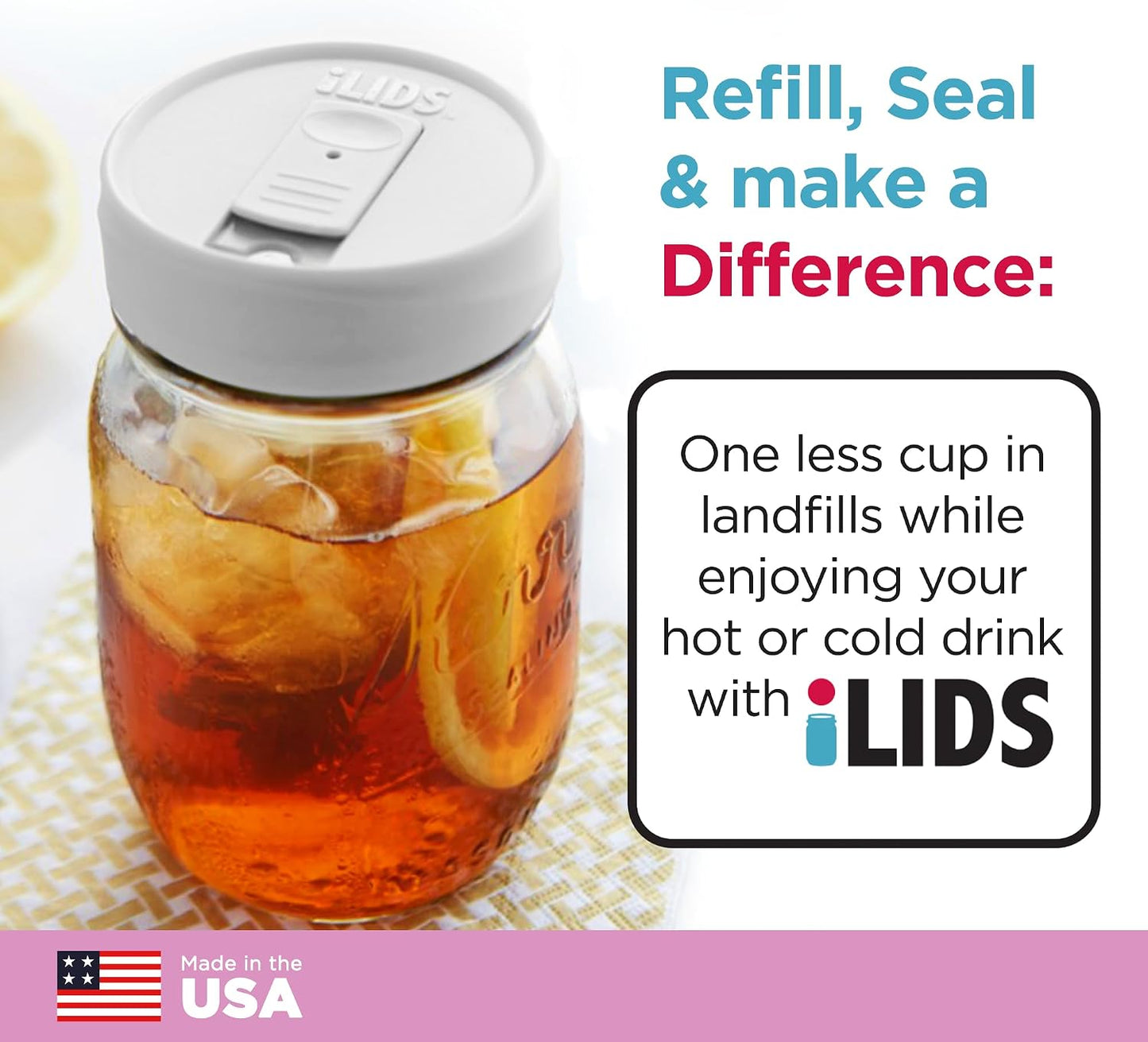 Mason Jar Drink Lid, Regular Mouth, Coral, 2 Pack, BPA-Free USA Made | Fits 2 3/4 in Ball & Kerr openings; spill-resistant for coffee, cold brew & iced tea; reusable, dishwasher-safe