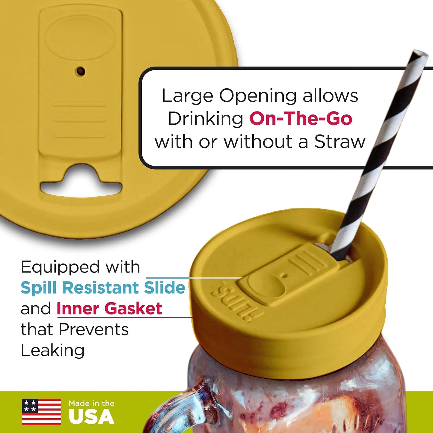 Mason Jar Drink Lid, Regular Mouth, Coral, 2 Pack, BPA-Free USA Made | Fits 2 3/4 in Ball & Kerr openings; spill-resistant for coffee, cold brew & iced tea; reusable, dishwasher-safe