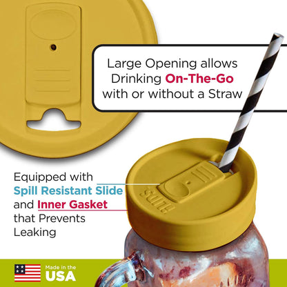 Mason Jar Drink Lid, Regular Mouth, Coral, 2 Pack, BPA-Free USA Made | Fits 2 3/4 in Ball & Kerr openings; spill-resistant for coffee, cold brew & iced tea; reusable, dishwasher-safe
