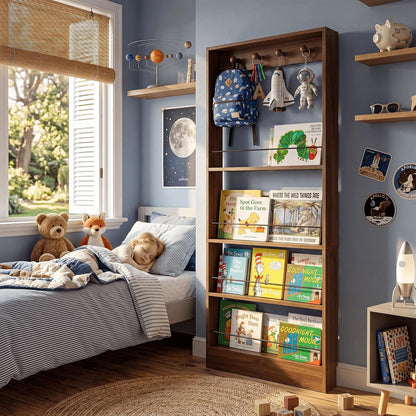 Behind The Door Bookshelf Kids Wooden Behind Door Bookcase 4-Tier White