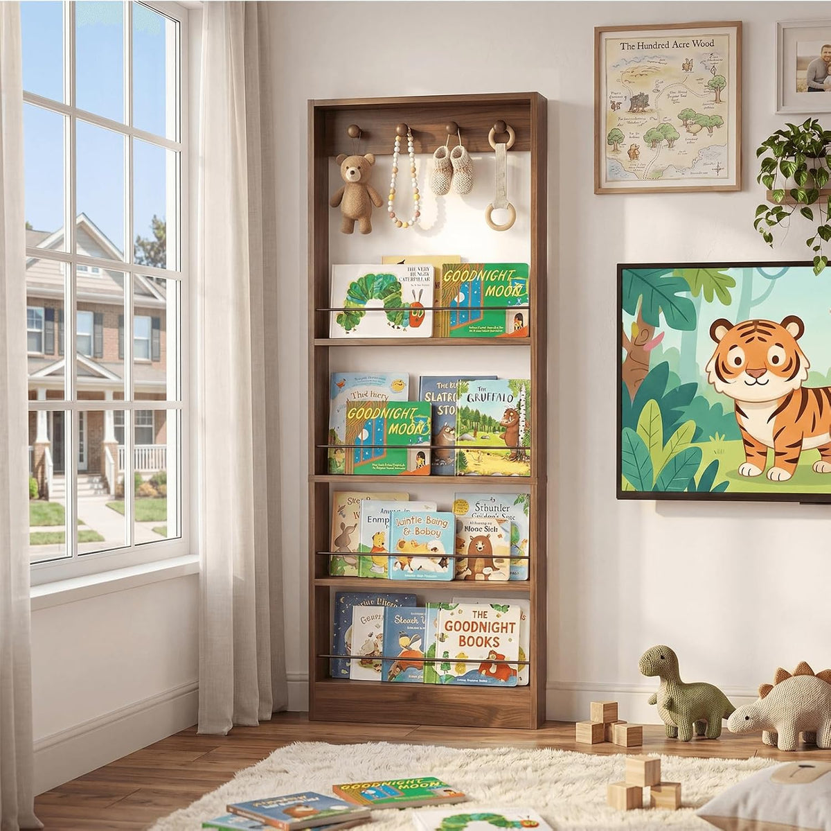 Behind The Door Bookshelf Kids Wooden Behind Door Bookcase 4-Tier White