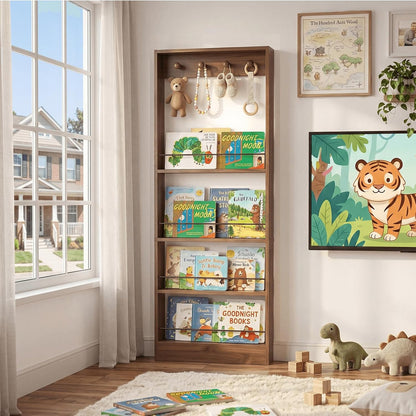Behind The Door Bookshelf Kids Wooden Behind Door Bookcase 4-Tier White