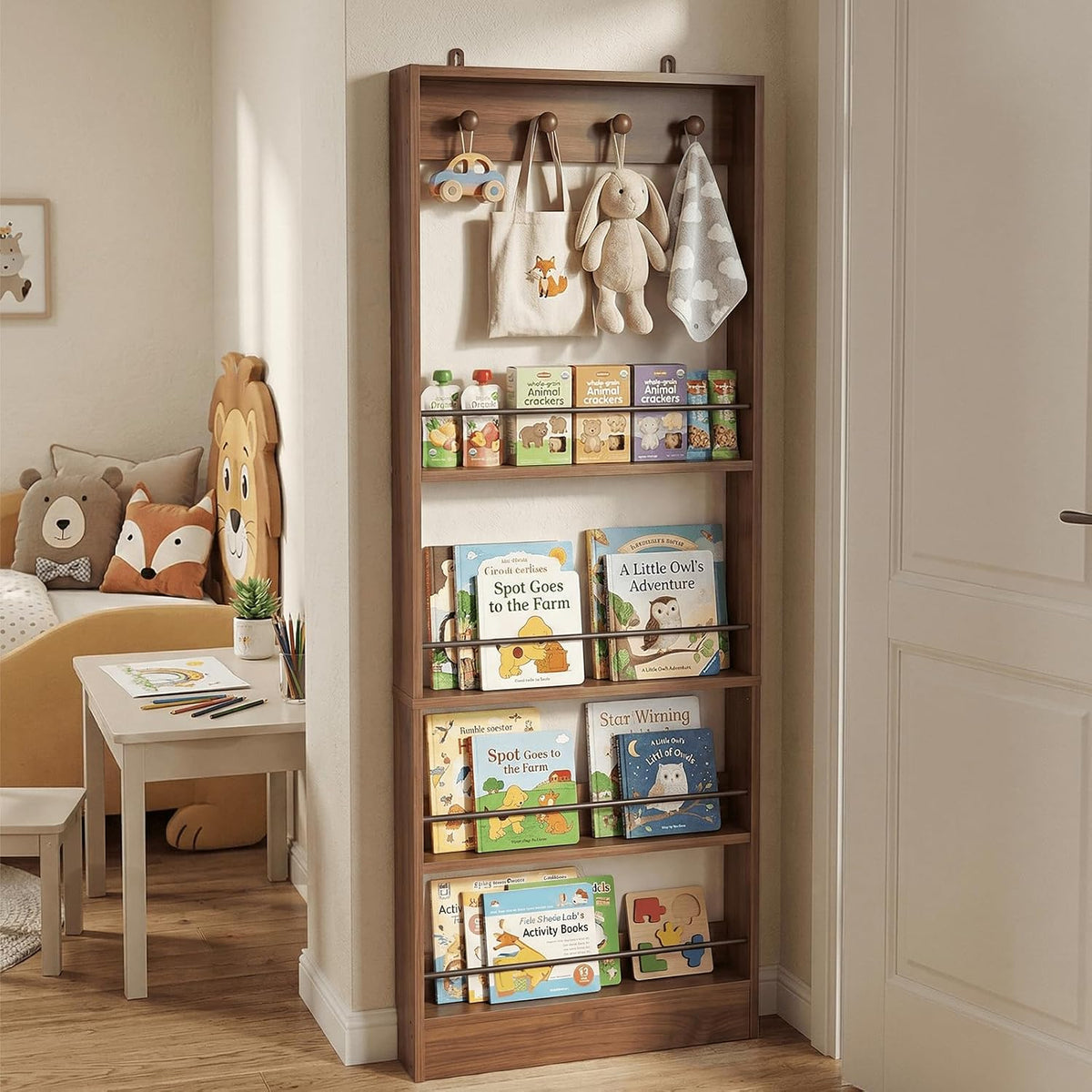 Behind The Door Bookshelf Kids Wooden Behind Door Bookcase 4-Tier White