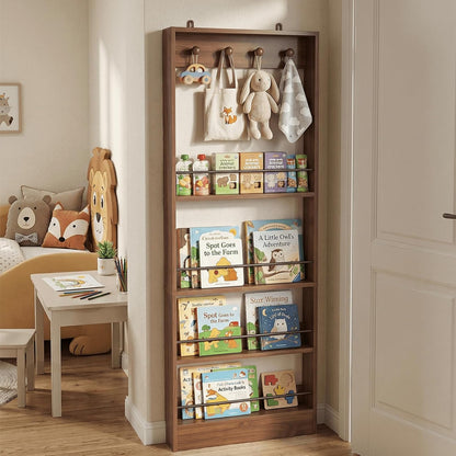 Behind The Door Bookshelf Kids Wooden Behind Door Bookcase 4-Tier White