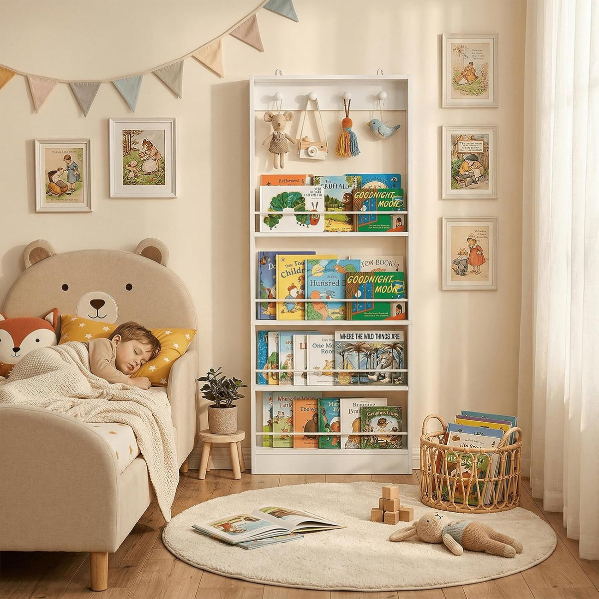 Behind The Door Bookshelf Kids Wooden Behind Door Bookcase 4-Tier White