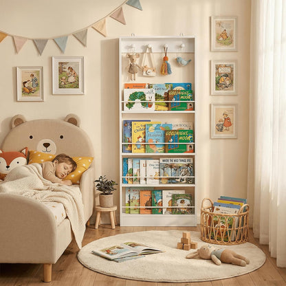 Behind The Door Bookshelf Kids Wooden Behind Door Bookcase 4-Tier White