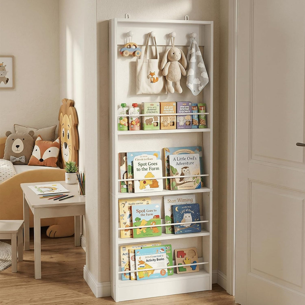 Behind The Door Bookshelf Kids Wooden Behind Door Bookcase 4-Tier White