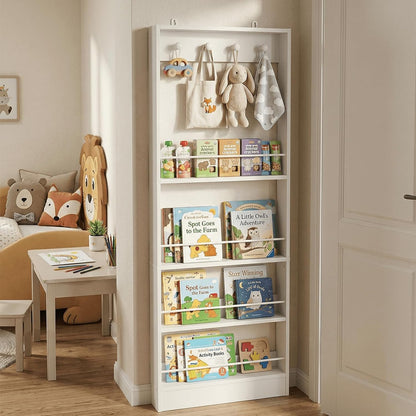 Behind The Door Bookshelf Kids Wooden Behind Door Bookcase 4-Tier White