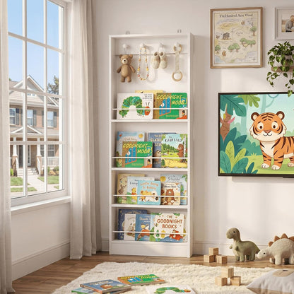 Behind The Door Bookshelf Kids Wooden Behind Door Bookcase 4-Tier White