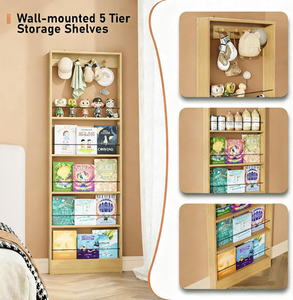Behind The Door Bookshelf Kids Wooden Behind Door Bookcase 4-Tier White