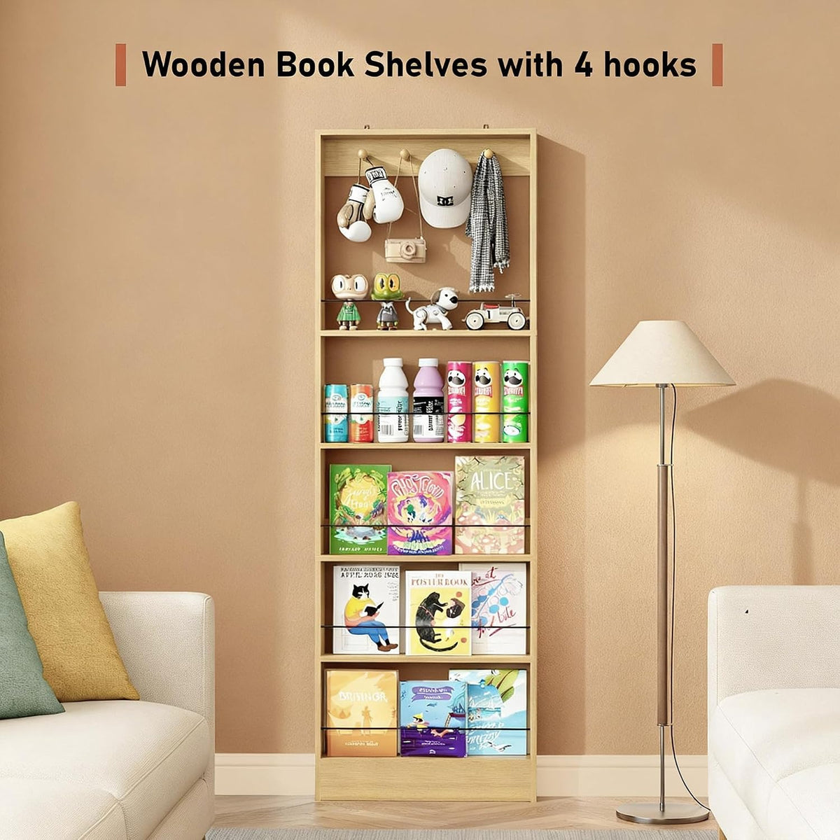 Behind The Door Bookshelf Kids Wooden Behind Door Bookcase 4-Tier White