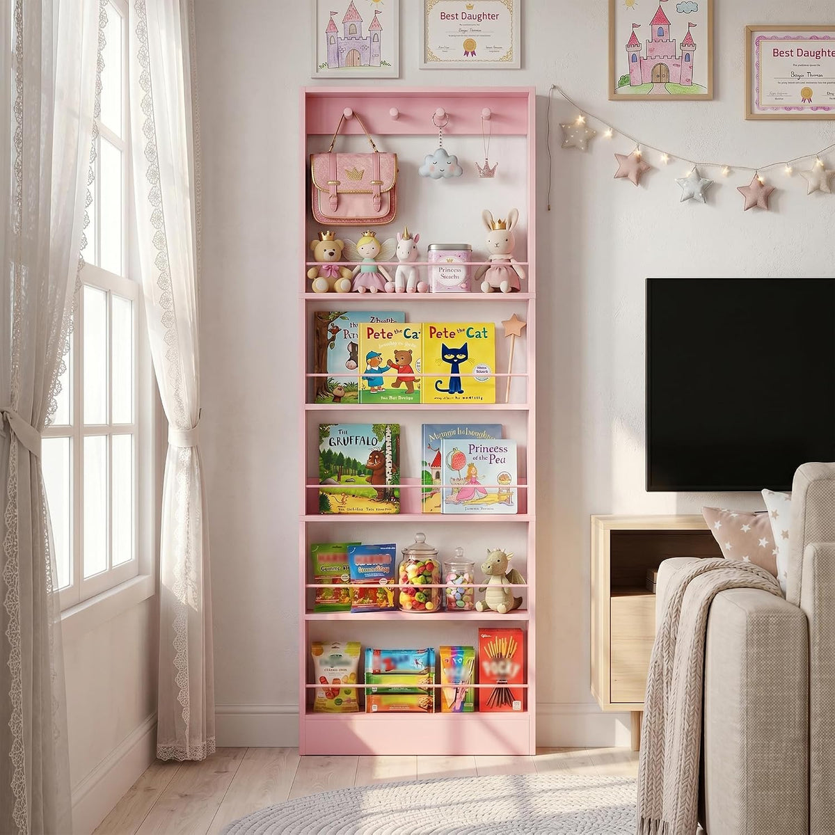 Behind The Door Bookshelf Kids Wooden Behind Door Bookcase 4-Tier White