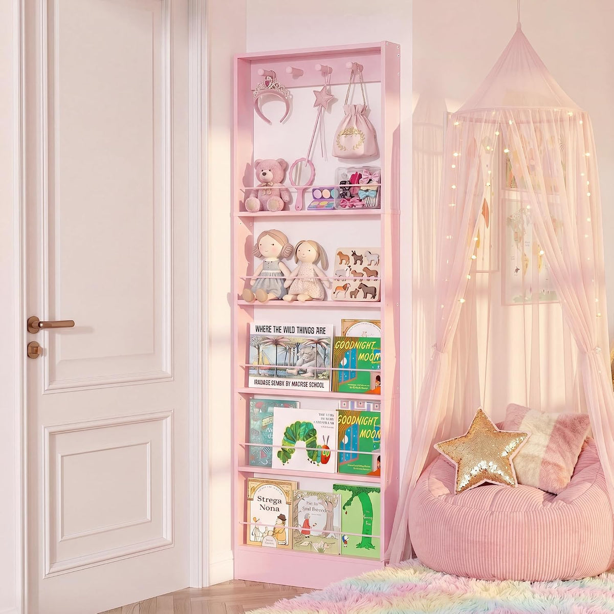 Behind The Door Bookshelf Kids Wooden Behind Door Bookcase 4-Tier White