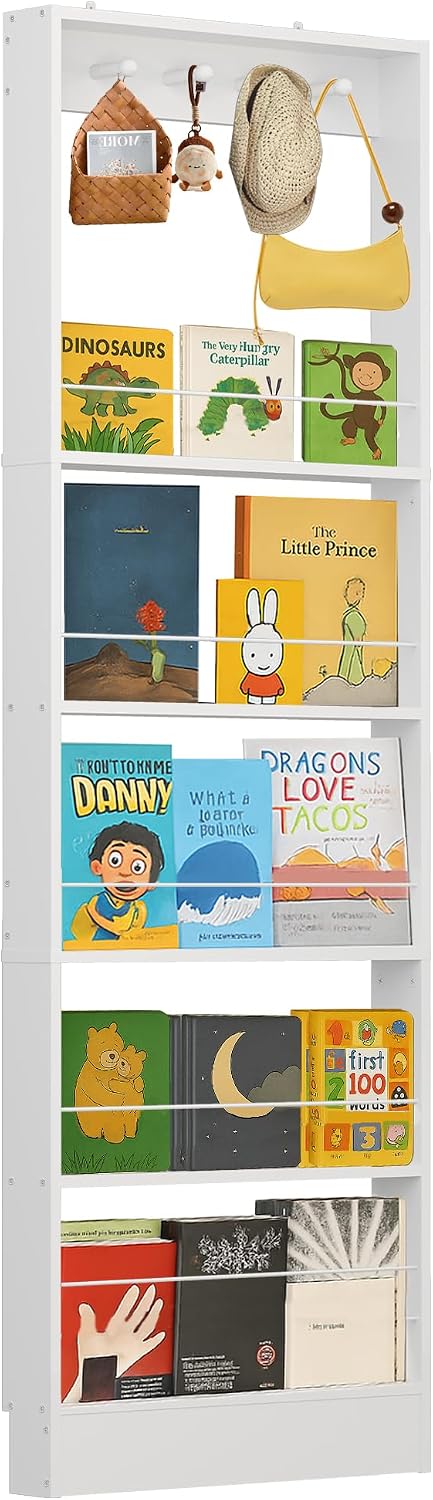 Behind The Door Bookshelf Kids Wooden Behind Door Bookcase 4-Tier White