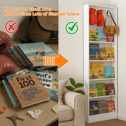 Behind The Door Bookshelf Kids Wooden Behind Door Bookcase 4-Tier White