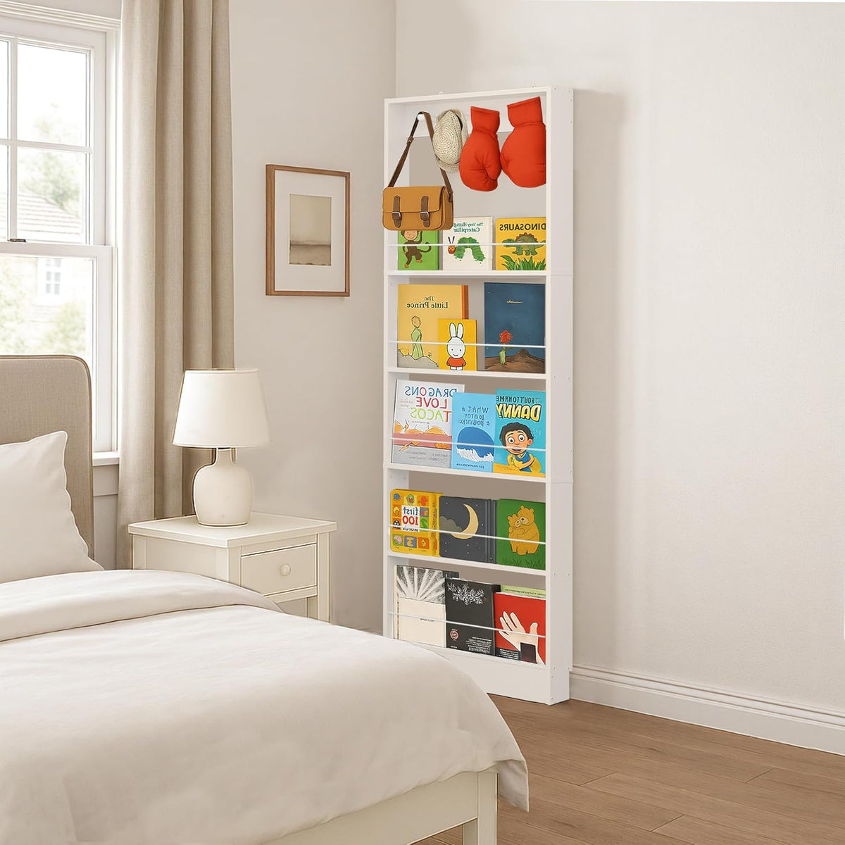 Behind The Door Bookshelf Kids Wooden Behind Door Bookcase 4-Tier White