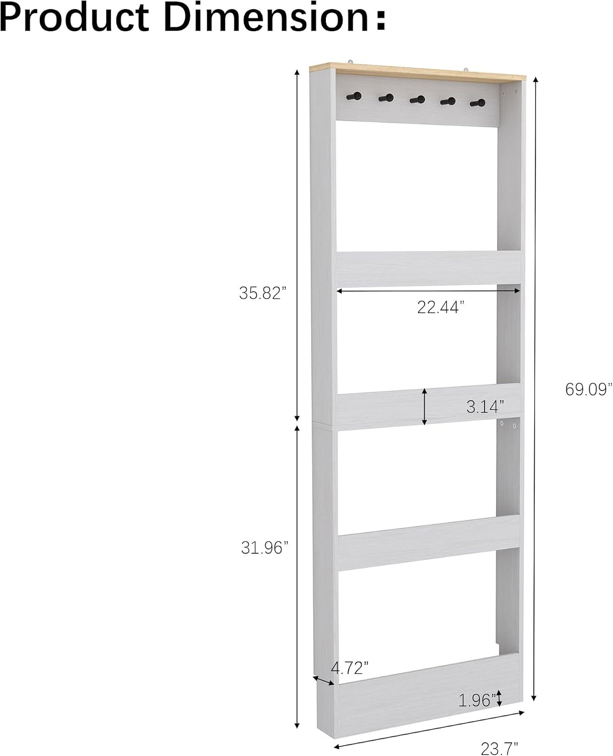 Behind The Door Bookshelf Kids Wooden Behind Door Bookcase 4-Tier White