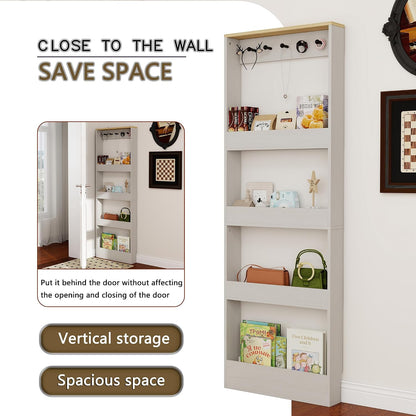 Behind The Door Bookshelf Kids Wooden Behind Door Bookcase 4-Tier White