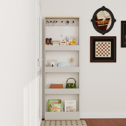 Behind The Door Bookshelf Kids Wooden Behind Door Bookcase 4-Tier White