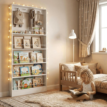Behind The Door Bookshelf Kids Wooden Behind Door Bookcase 4-Tier White