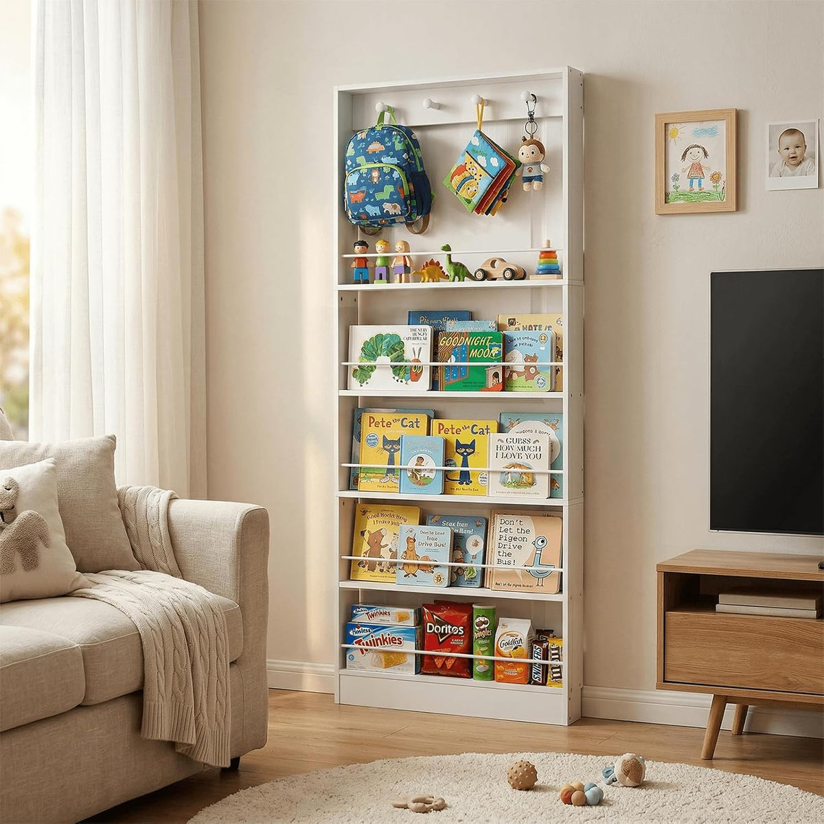 Behind The Door Bookshelf Kids Wooden Behind Door Bookcase 4-Tier White