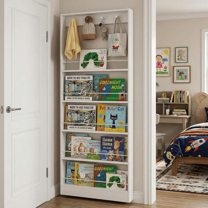 Behind The Door Bookshelf Kids Wooden Behind Door Bookcase 4-Tier White